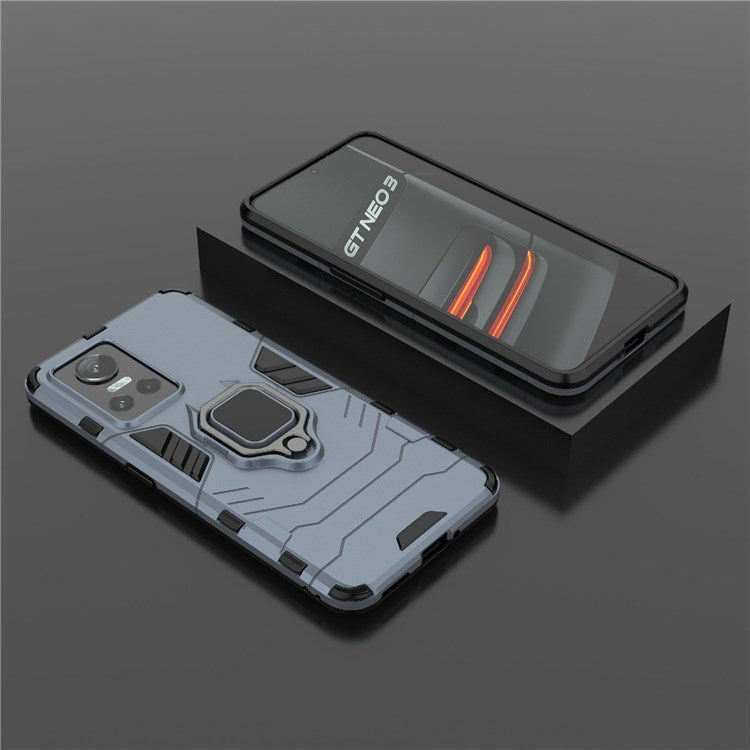 For Realme GT Neo3 Scratch-resistant Anti-drop Soft TPU + Hard PC Cover Ring Holder Kickstand Phone Case - Blue