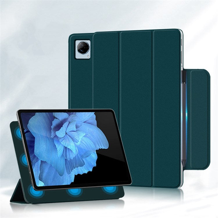 For vivo Pad Tri-fold Stand PU Leather Magnetic Absorption Tablet Case Protective Cover - Green