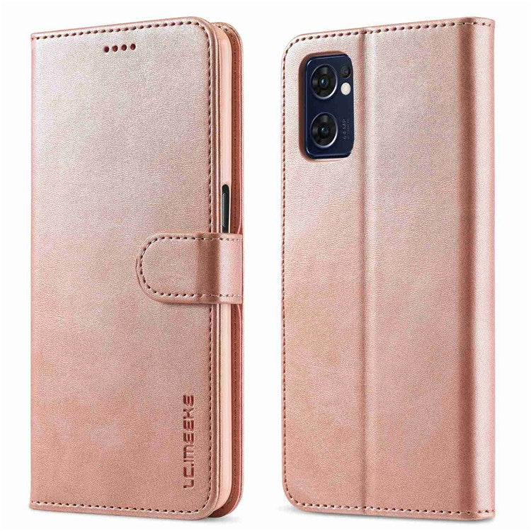 LC.IMEEKE For Oppo Reno7 5G (Global)/Find X5 Lite Textured PU Leather Stand Wallet Phone Case Folio Flip Cover - Pink