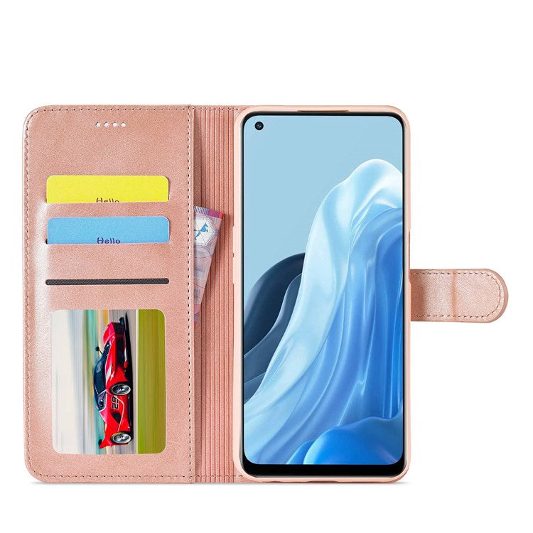 LC.IMEEKE For Oppo Reno7 5G (Global)/Find X5 Lite Textured PU Leather Stand Wallet Phone Case Folio Flip Cover - Pink
