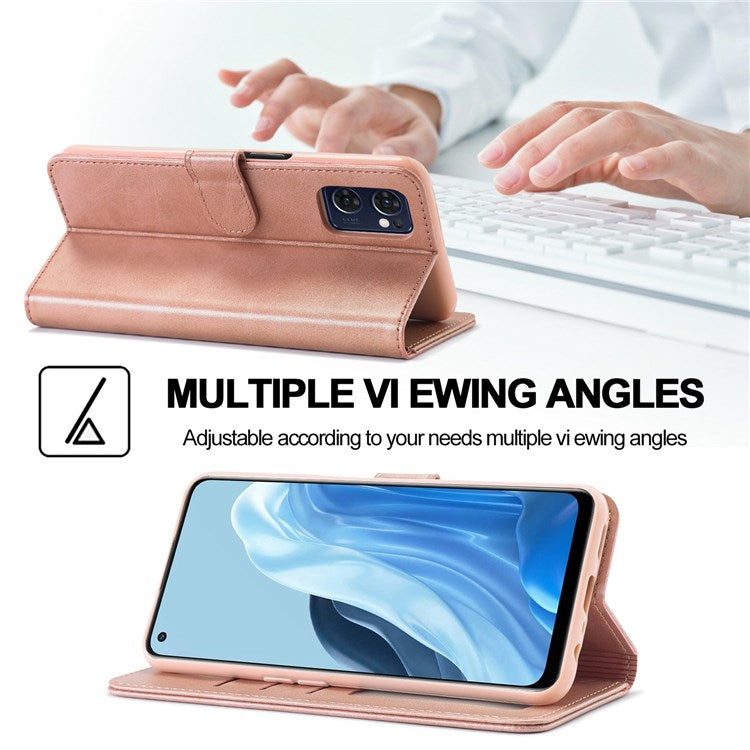 LC.IMEEKE For Oppo Reno7 5G (Global)/Find X5 Lite Textured PU Leather Stand Wallet Phone Case Folio Flip Cover - Pink