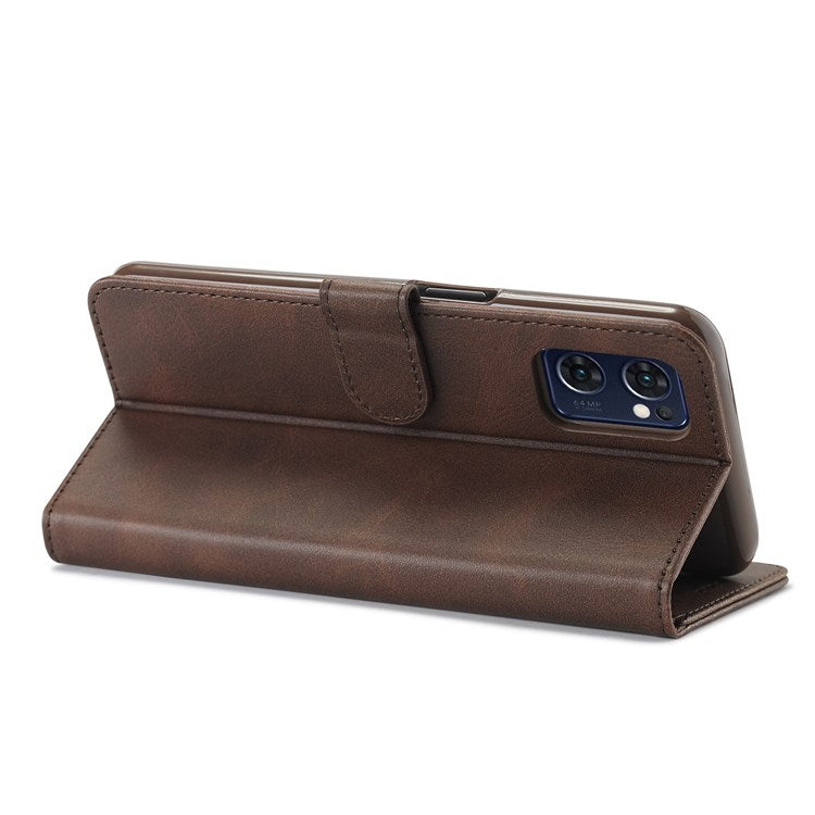 LC.IMEEKE For Oppo Reno7 5G (Global)/Find X5 Lite Textured PU Leather Stand Wallet Phone Case Folio Flip Cover - Brown