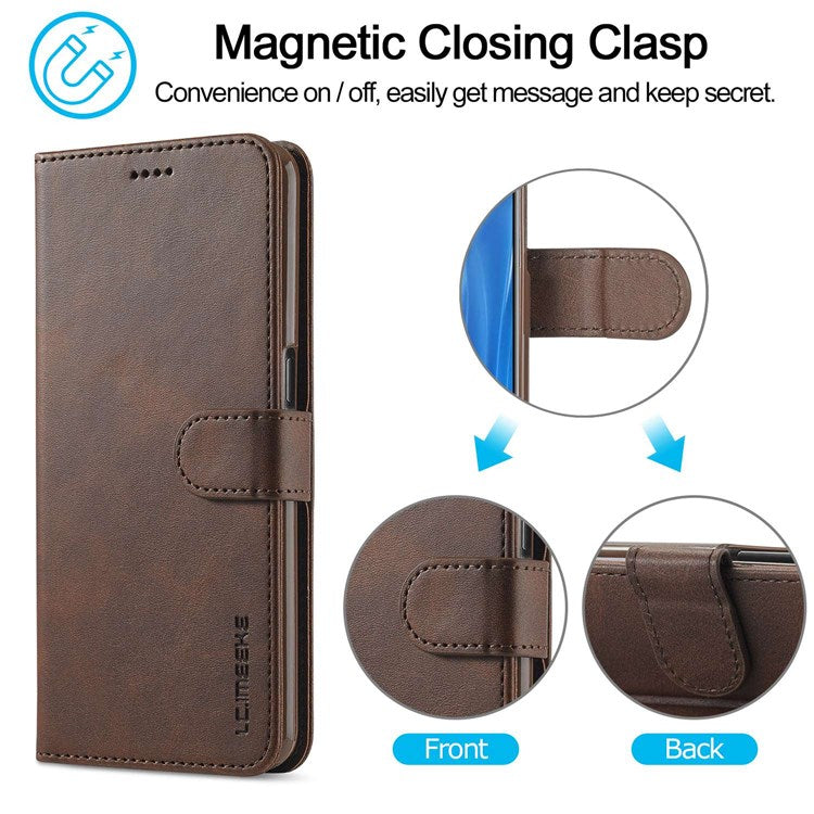 LC.IMEEKE For Oppo Reno7 5G (Global)/Find X5 Lite Textured PU Leather Stand Wallet Phone Case Folio Flip Cover - Brown