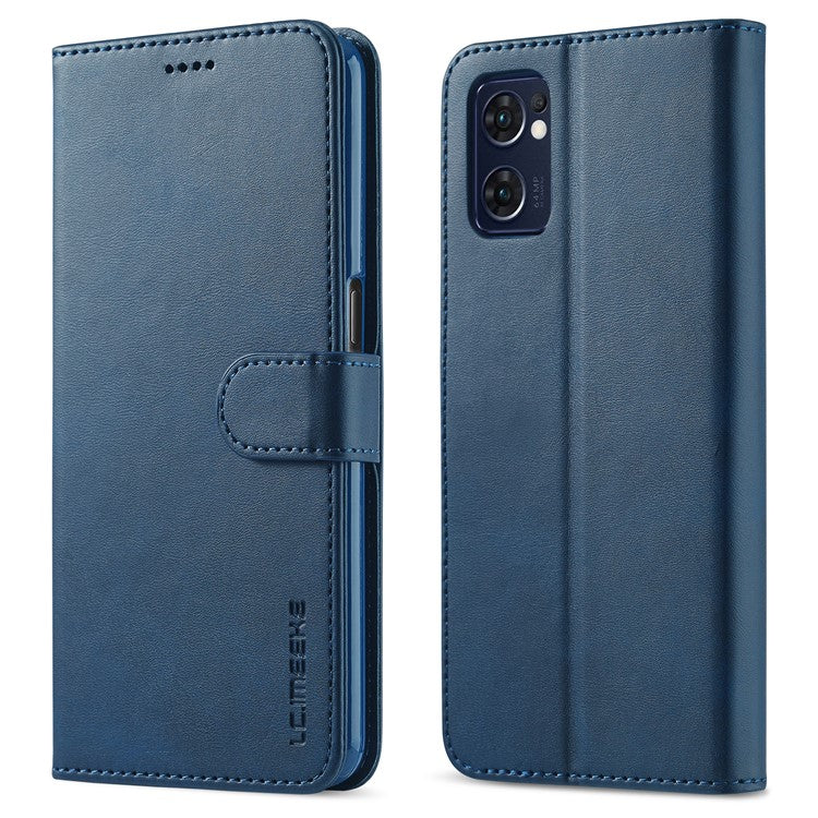 LC.IMEEKE For Oppo Reno7 5G (Global)/Find X5 Lite Textured PU Leather Stand Wallet Phone Case Folio Flip Cover - Blue