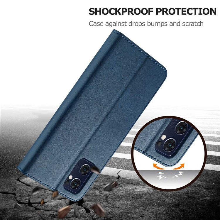 LC.IMEEKE For Oppo Reno7 5G (Global)/Find X5 Lite Textured PU Leather Stand Wallet Phone Case Folio Flip Cover - Blue