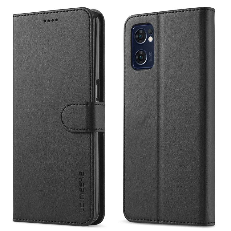 LC.IMEEKE For Oppo Reno7 5G (Global)/Find X5 Lite Textured PU Leather Stand Wallet Phone Case Folio Flip Cover - Black