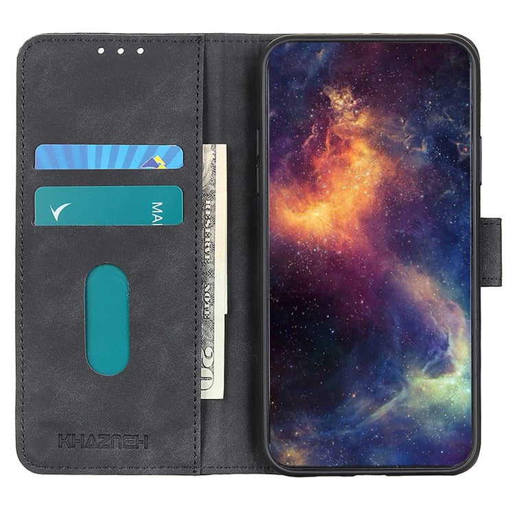 KHAZNEH For Oppo Reno7 4G/F21 Pro 4G Vintage Textured Stand Wallet Case Shockproof PU Leather Phone Cover - Black