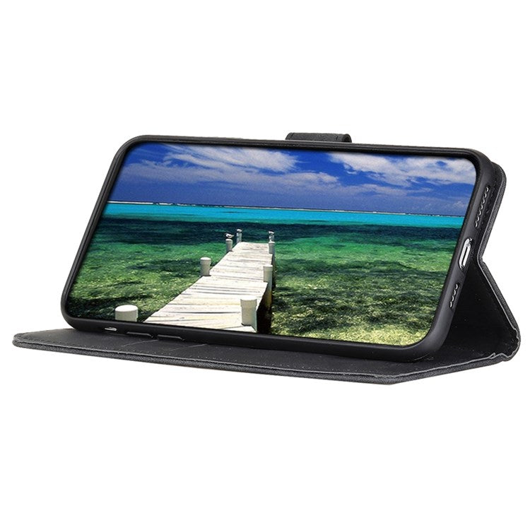 KHAZNEH For Oppo Reno7 4G/F21 Pro 4G Vintage Textured Stand Wallet Case Shockproof PU Leather Phone Cover - Black