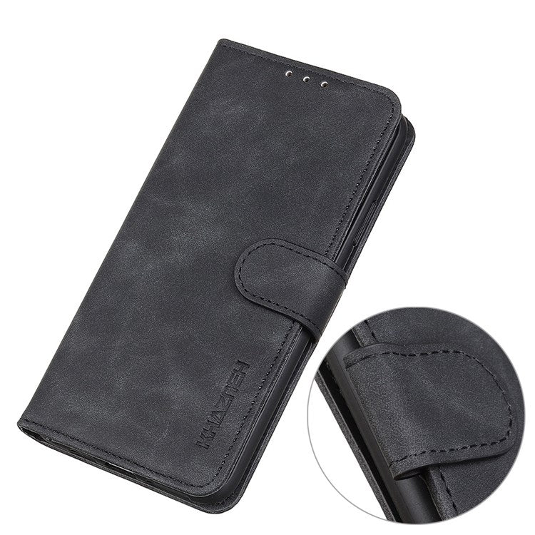 KHAZNEH For Oppo Reno7 4G/F21 Pro 4G Vintage Textured Stand Wallet Case Shockproof PU Leather Phone Cover - Black