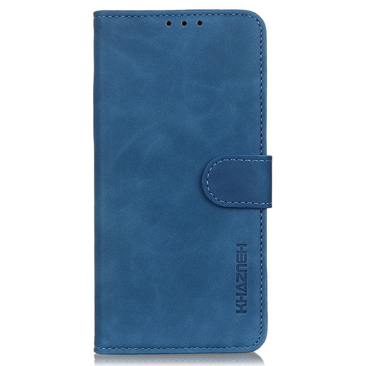 KHAZNEH For Oppo Reno7 4G/F21 Pro 4G Vintage Textured Stand Wallet Case Shockproof PU Leather Phone Cover - Blue