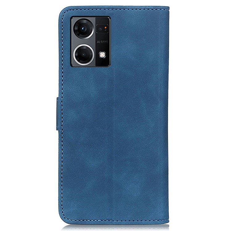KHAZNEH For Oppo Reno7 4G/F21 Pro 4G Vintage Textured Stand Wallet Case Shockproof PU Leather Phone Cover - Blue
