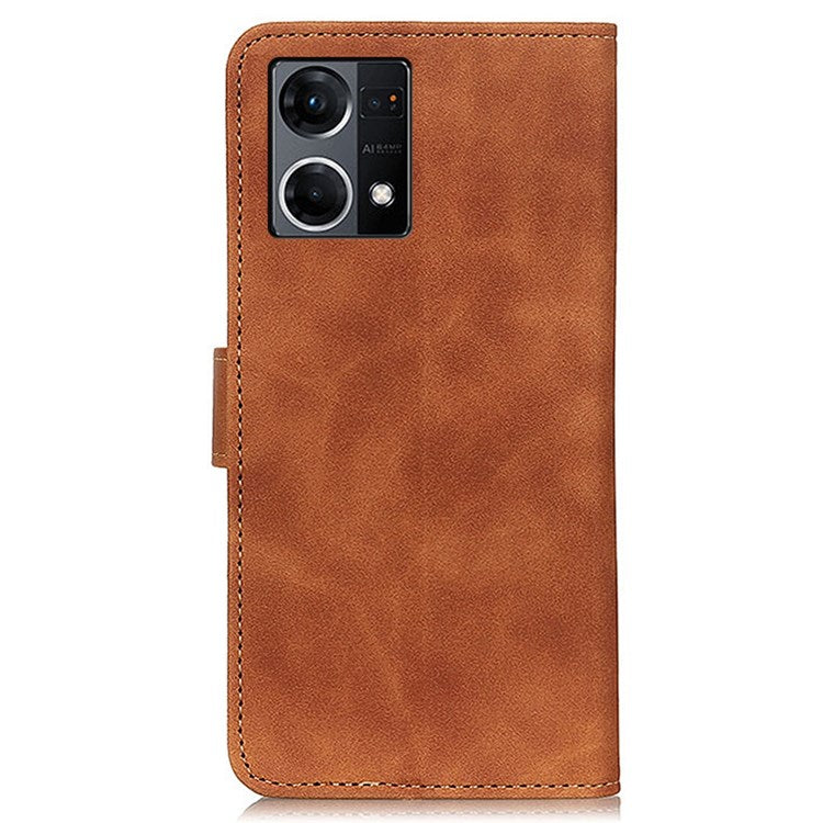 KHAZNEH For Oppo Reno7 4G/F21 Pro 4G Vintage Textured Stand Wallet Case Shockproof PU Leather Phone Cover - Brown