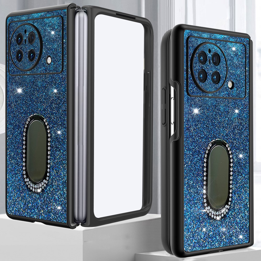 For vivo X Fold Rhinestone Decor Ring Kickstand Folding Phone Case TPU + PC Hybrid Cover - Baby Blue