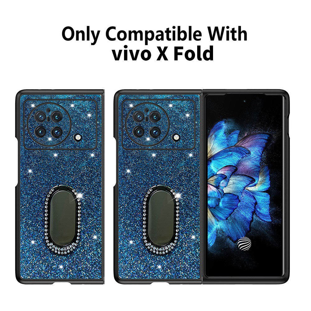 For vivo X Fold Rhinestone Decor Ring Kickstand Folding Phone Case TPU + PC Hybrid Cover - Black