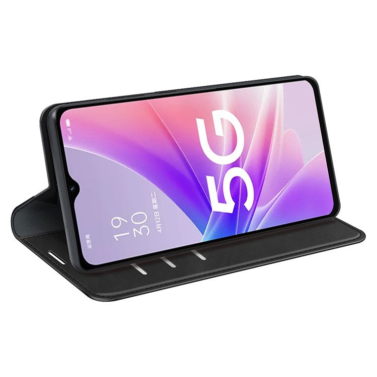 Skin-touch Feeling Phone Case for Oppo A57 (2022) 5G / A77 5G, PU Leather Magnetic Auto-absorbed Stand Wallet Protective Cover - Black