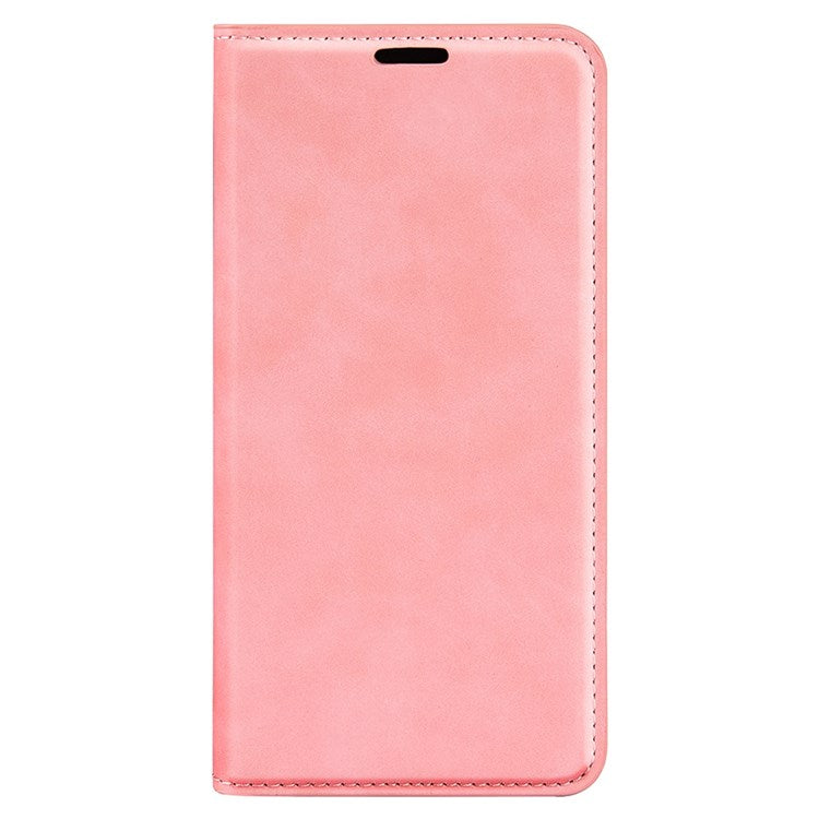 Skin-touch Feeling Phone Case for Oppo A57 (2022) 5G / A77 5G, PU Leather Magnetic Auto-absorbed Stand Wallet Protective Cover - Pink