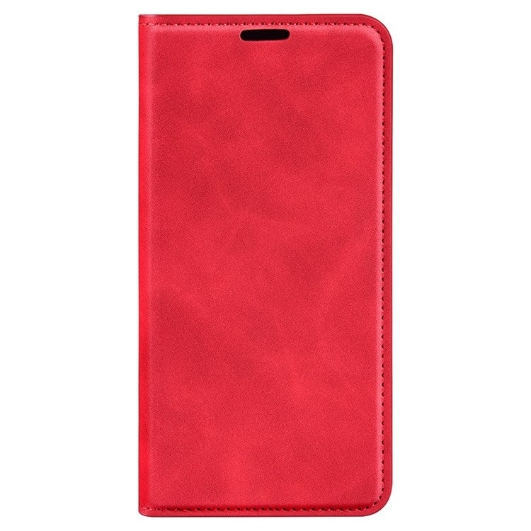Skin-touch Feeling Phone Case for Oppo A57 (2022) 5G / A77 5G, PU Leather Magnetic Auto-absorbed Stand Wallet Protective Cover - Red