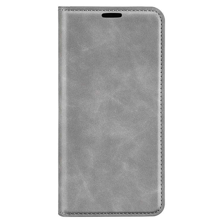 Skin-touch Feeling Phone Case for Oppo A57 (2022) 5G / A77 5G, PU Leather Magnetic Auto-absorbed Stand Wallet Protective Cover - Grey