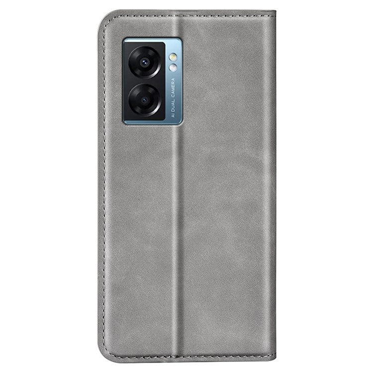 Skin-touch Feeling Phone Case for Oppo A57 (2022) 5G / A77 5G, PU Leather Magnetic Auto-absorbed Stand Wallet Protective Cover - Grey