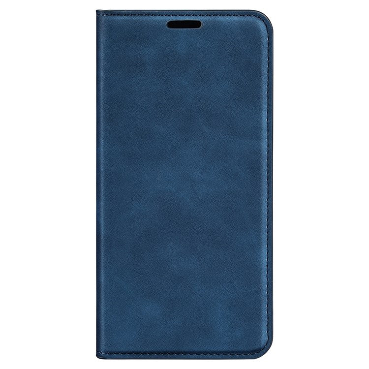 Skin-touch Feeling Phone Case for Oppo A57 (2022) 5G / A77 5G, PU Leather Magnetic Auto-absorbed Stand Wallet Protective Cover - Blue