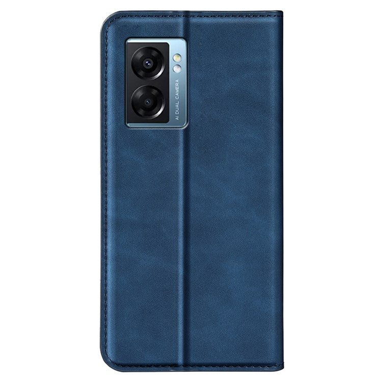 Skin-touch Feeling Phone Case for Oppo A57 (2022) 5G / A77 5G, PU Leather Magnetic Auto-absorbed Stand Wallet Protective Cover - Blue