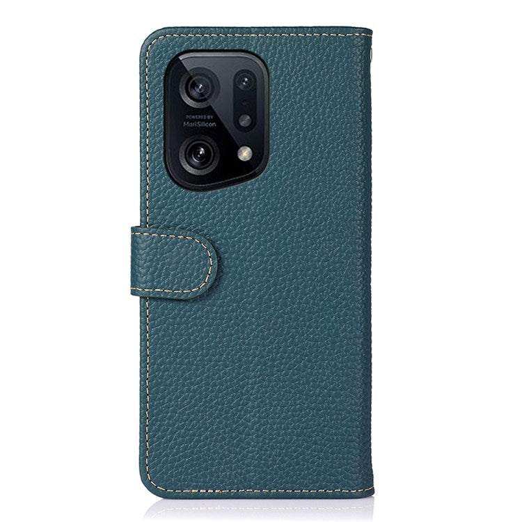 KHAZNEH Genuine Leather Wallet Phone Case for Oppo Find X5, Litchi Texture Viewing Stand Flip Magnetic Cover - Green