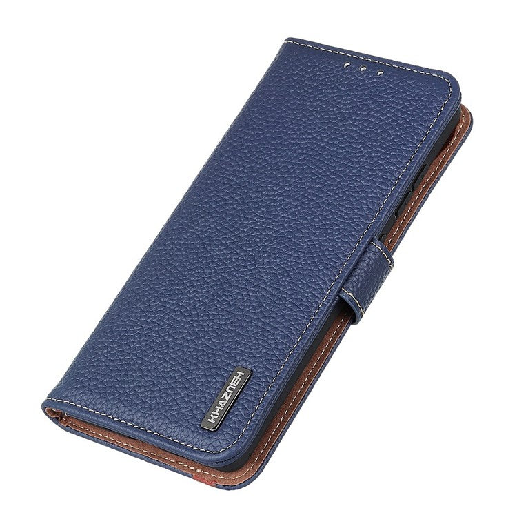 KHAZNEH Genuine Leather Wallet Phone Case for Oppo Find X5, Litchi Texture Viewing Stand Flip Magnetic Cover - Blue
