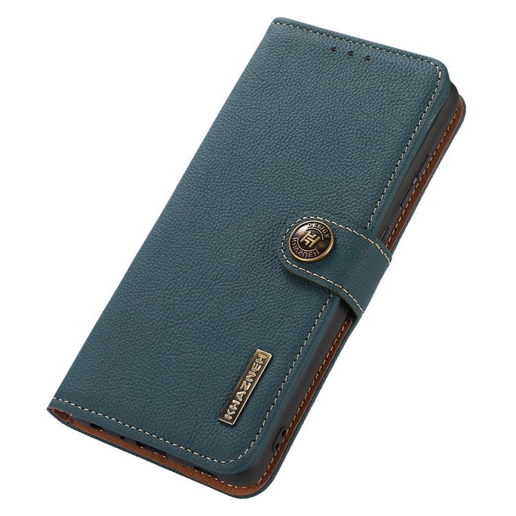 KHAZNEH for Oppo Reno7 4G/F21 Pro 4G Genuine Leather Magnetic Shock Absorbing Case RFID Blocking Folio Wallet Stand Full Protection Cover - Green