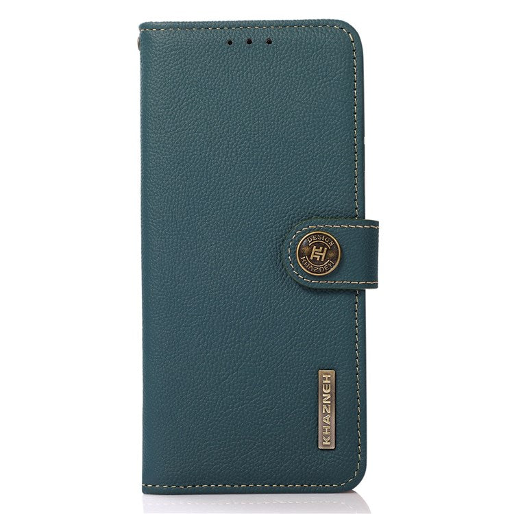KHAZNEH for Oppo Reno7 4G/F21 Pro 4G Genuine Leather Magnetic Shock Absorbing Case RFID Blocking Folio Wallet Stand Full Protection Cover - Green