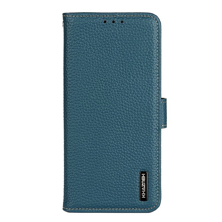 KHAZNEH for Oppo Reno7 4G/F21 Pro 4G Litchi Grain Genuine Leather Case Viewing Stand Wallet Flip Folio Cover - Green