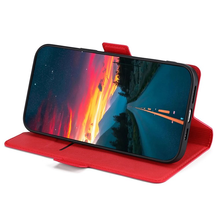 For Realme GT Neo3 PU Leather Case Card Slot Viewing Stand Magnetic Auto Closure Phone Cover - Red