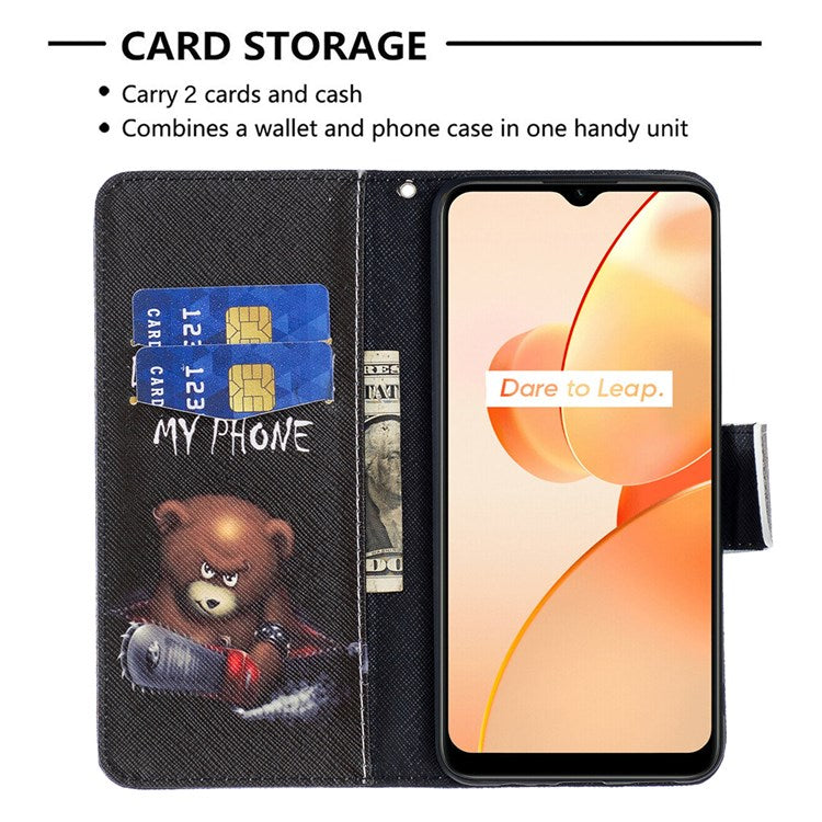 BF Pattern Printing Leather Series-1 for Realme C31, Foldable Stand Design Leather Phone Case with Wallet - Bear