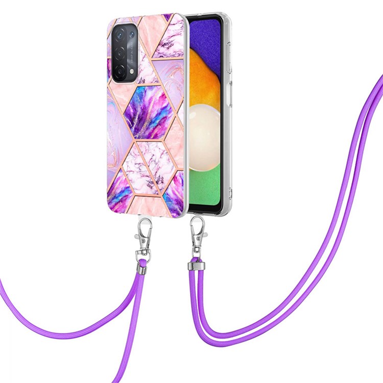 YB IMD Series-5 Slim Lightweight TPU Phone Cover for 	Oppo A74 5G/A93 5G/A54 5G/A93s 5G, Shiny Electroplating Effect IMD IML Marble Pattern Phone Flexible Case with Adjustable Lanyard - Light Purple
