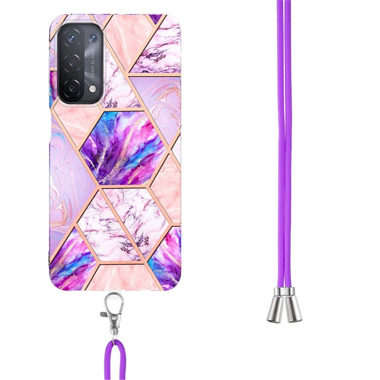 YB IMD Series-5 Slim Lightweight TPU Phone Cover for 	Oppo A74 5G/A93 5G/A54 5G/A93s 5G, Shiny Electroplating Effect IMD IML Marble Pattern Phone Flexible Case with Adjustable Lanyard - Light Purple