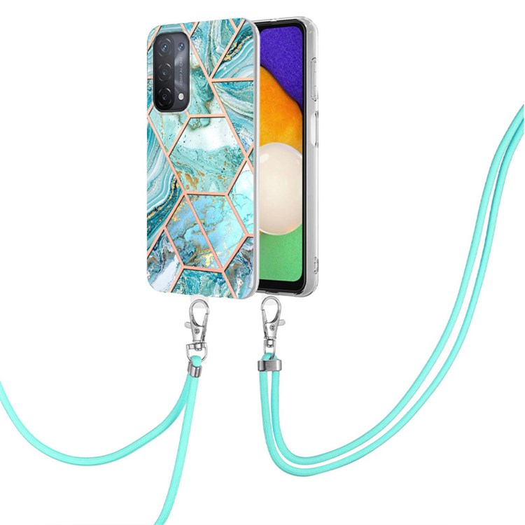 YB IMD Series-5 Slim Lightweight TPU Phone Cover for 	Oppo A74 5G/A93 5G/A54 5G/A93s 5G, Shiny Electroplating Effect IMD IML Marble Pattern Phone Flexible Case with Adjustable Lanyard - Blue