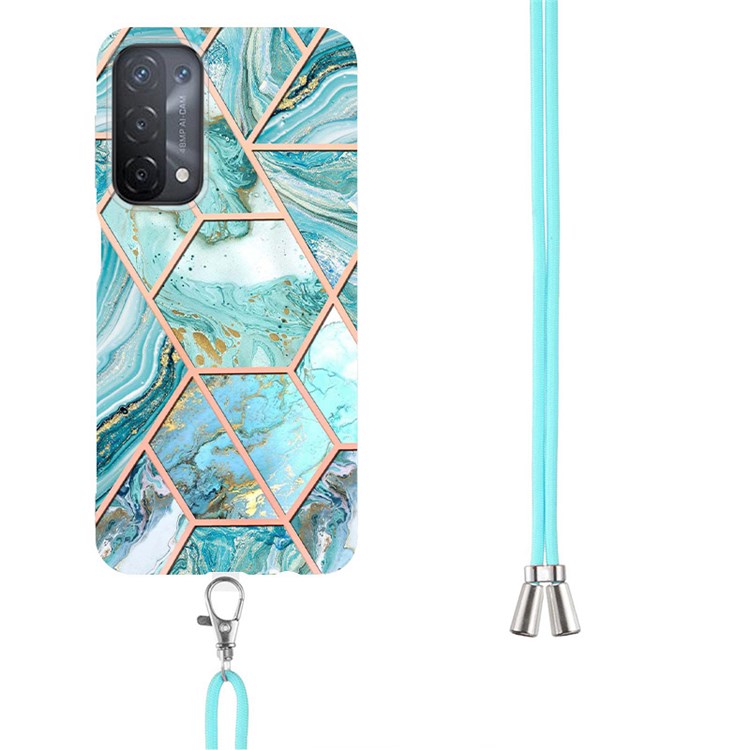 YB IMD Series-5 Slim Lightweight TPU Phone Cover for 	Oppo A74 5G/A93 5G/A54 5G/A93s 5G, Shiny Electroplating Effect IMD IML Marble Pattern Phone Flexible Case with Adjustable Lanyard - Blue