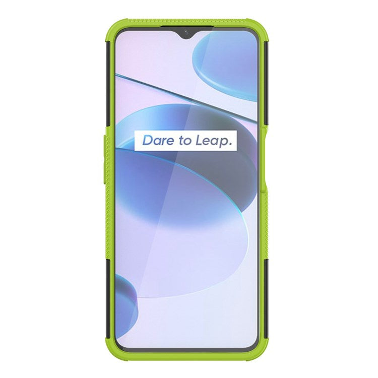 For Realme C35 Kickstand Phone Case Cool Tire Texture Anti-drop Hybrid TPU + PC Cover - Green
