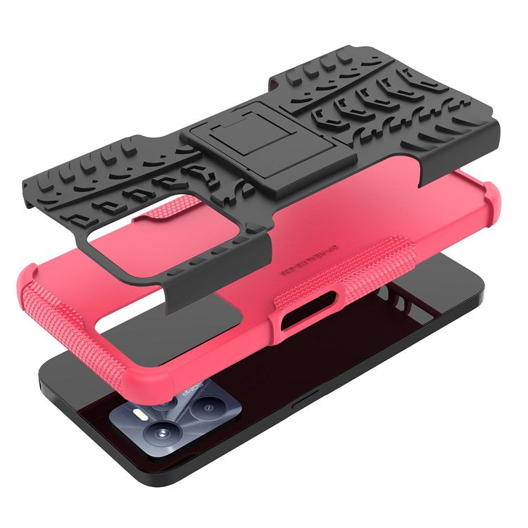 For Realme C35 Kickstand Phone Case Cool Tire Texture Anti-drop Hybrid TPU + PC Cover - Rose