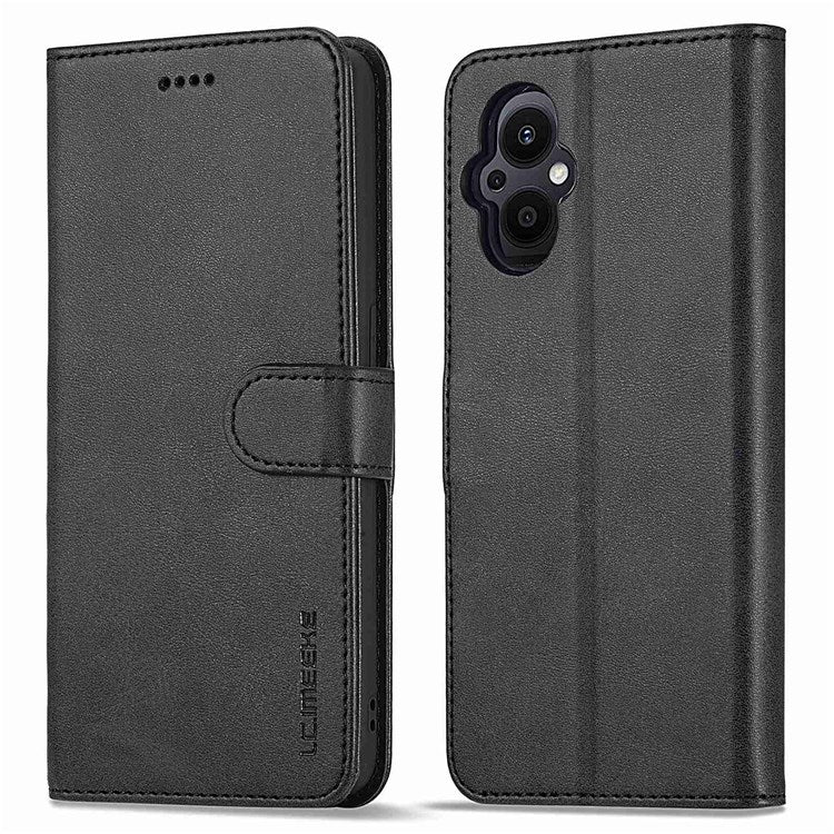 LC.IMEEKE For Oppo Reno7 Z 5G/A96 (China) Fully Wrapped Protective Shell, Textured PU Leather Magnetic Clasp Phone Case with Wallet Stand - Black