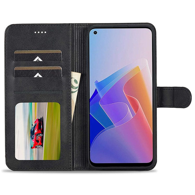 LC.IMEEKE For Oppo Reno7 Z 5G/A96 (China) Fully Wrapped Protective Shell, Textured PU Leather Magnetic Clasp Phone Case with Wallet Stand - Black