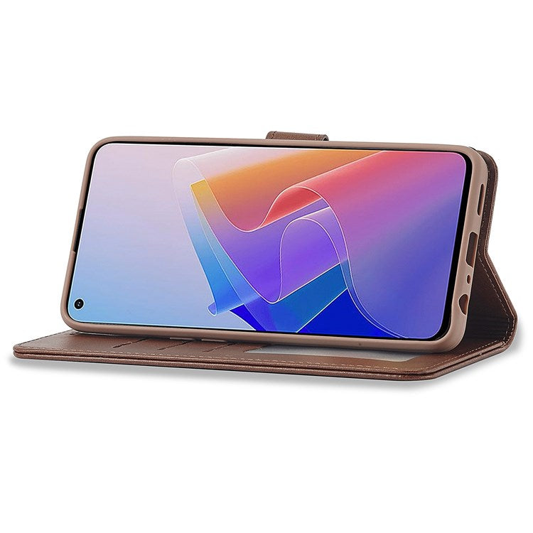 LC.IMEEKE For Oppo Reno7 Z 5G/A96 (China) Fully Wrapped Protective Shell, Textured PU Leather Magnetic Clasp Phone Case with Wallet Stand - Brown