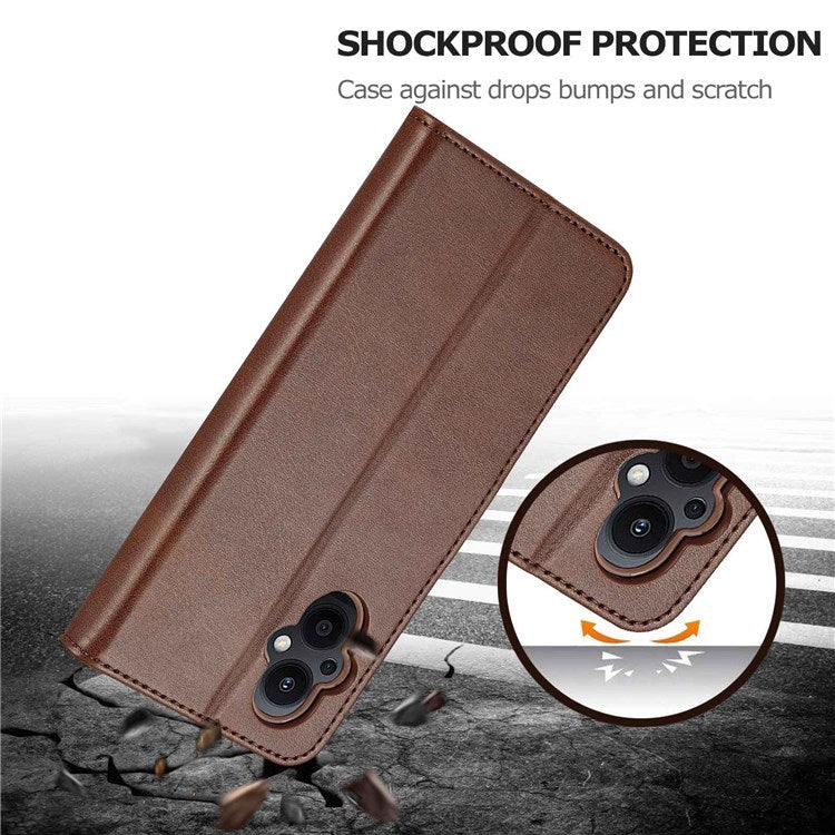 LC.IMEEKE For Oppo Reno7 Z 5G/A96 (China) Fully Wrapped Protective Shell, Textured PU Leather Magnetic Clasp Phone Case with Wallet Stand - Brown