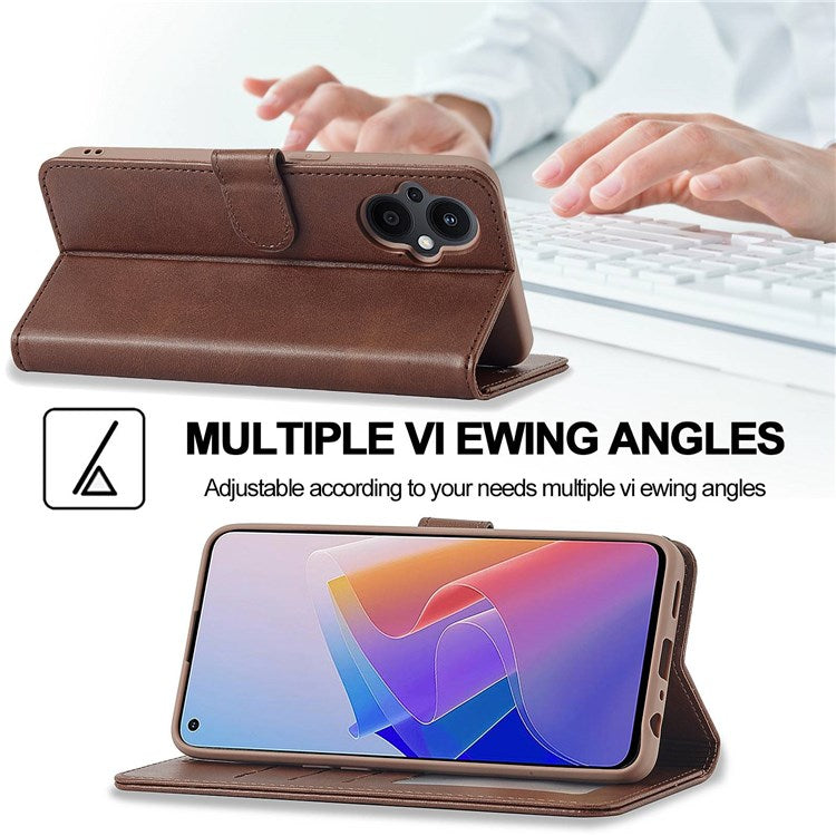 LC.IMEEKE For Oppo Reno7 Z 5G/A96 (China) Fully Wrapped Protective Shell, Textured PU Leather Magnetic Clasp Phone Case with Wallet Stand - Brown