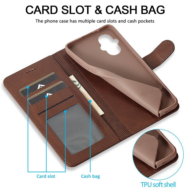 LC.IMEEKE For Oppo Reno7 Z 5G/A96 (China) Fully Wrapped Protective Shell, Textured PU Leather Magnetic Clasp Phone Case with Wallet Stand - Brown