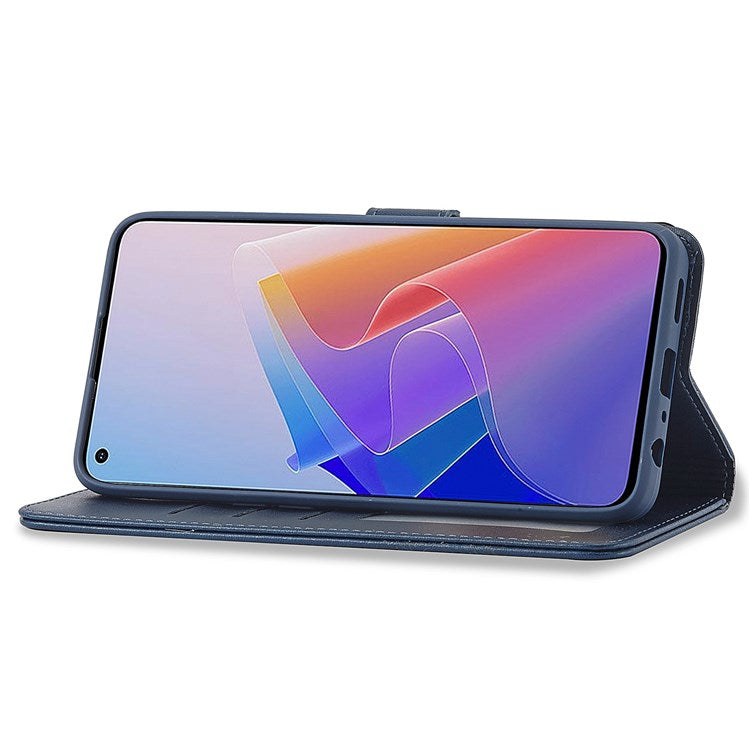 LC.IMEEKE For Oppo Reno7 Z 5G/A96 (China) Fully Wrapped Protective Shell, Textured PU Leather Magnetic Clasp Phone Case with Wallet Stand - Blue