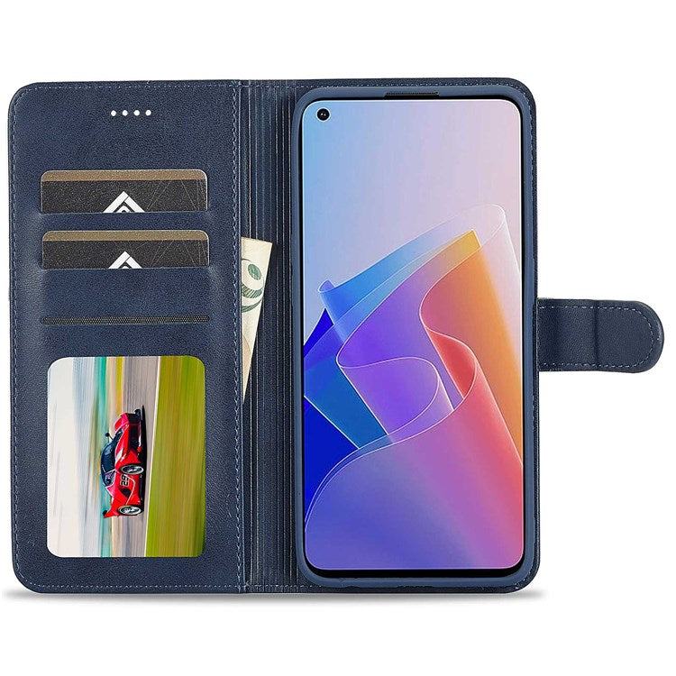 LC.IMEEKE For Oppo Reno7 Z 5G/A96 (China) Fully Wrapped Protective Shell, Textured PU Leather Magnetic Clasp Phone Case with Wallet Stand - Blue