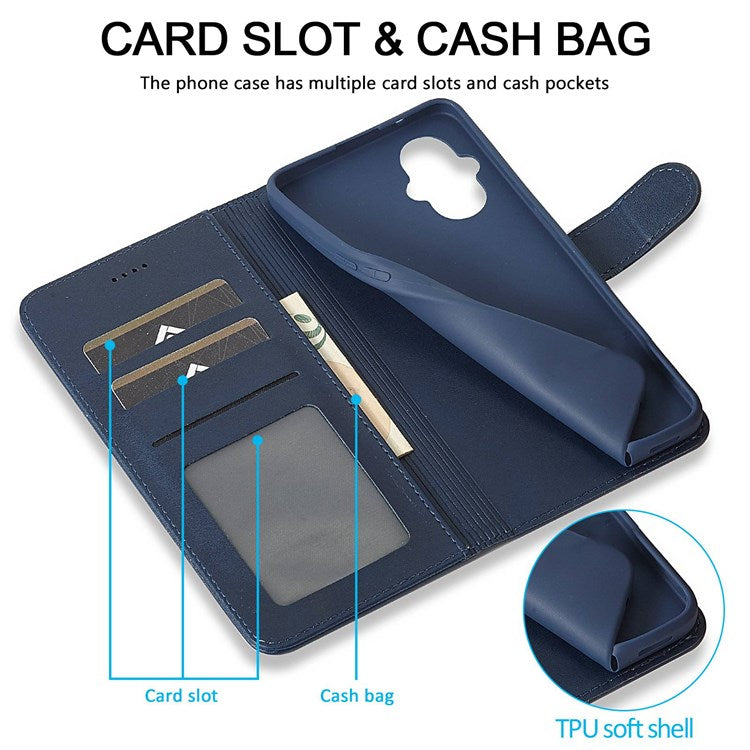 LC.IMEEKE For Oppo Reno7 Z 5G/A96 (China) Fully Wrapped Protective Shell, Textured PU Leather Magnetic Clasp Phone Case with Wallet Stand - Blue