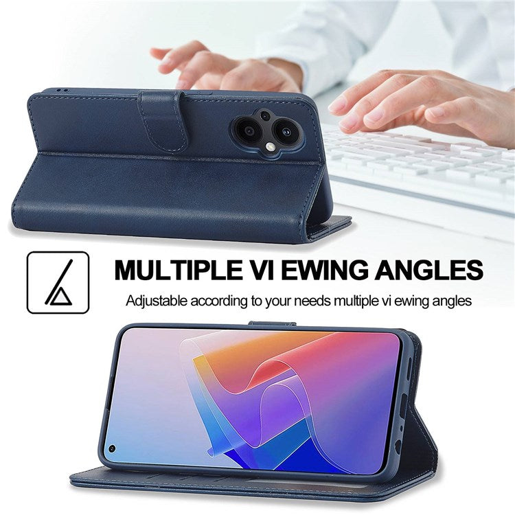 LC.IMEEKE For Oppo Reno7 Z 5G/A96 (China) Fully Wrapped Protective Shell, Textured PU Leather Magnetic Clasp Phone Case with Wallet Stand - Blue