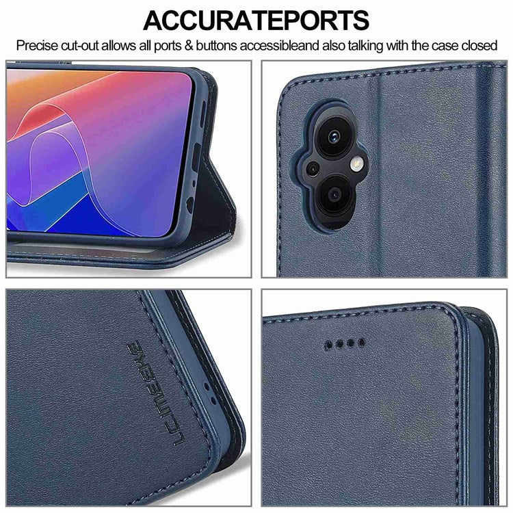 LC.IMEEKE For Oppo Reno7 Z 5G/A96 (China) Fully Wrapped Protective Shell, Textured PU Leather Magnetic Clasp Phone Case with Wallet Stand - Blue