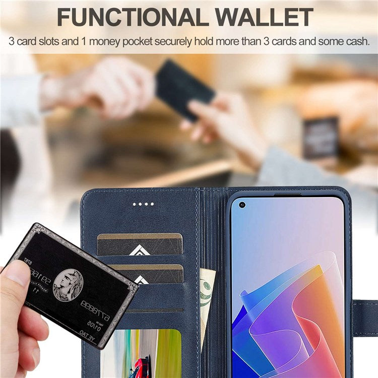 LC.IMEEKE For Oppo Reno7 Z 5G/A96 (China) Fully Wrapped Protective Shell, Textured PU Leather Magnetic Clasp Phone Case with Wallet Stand - Blue